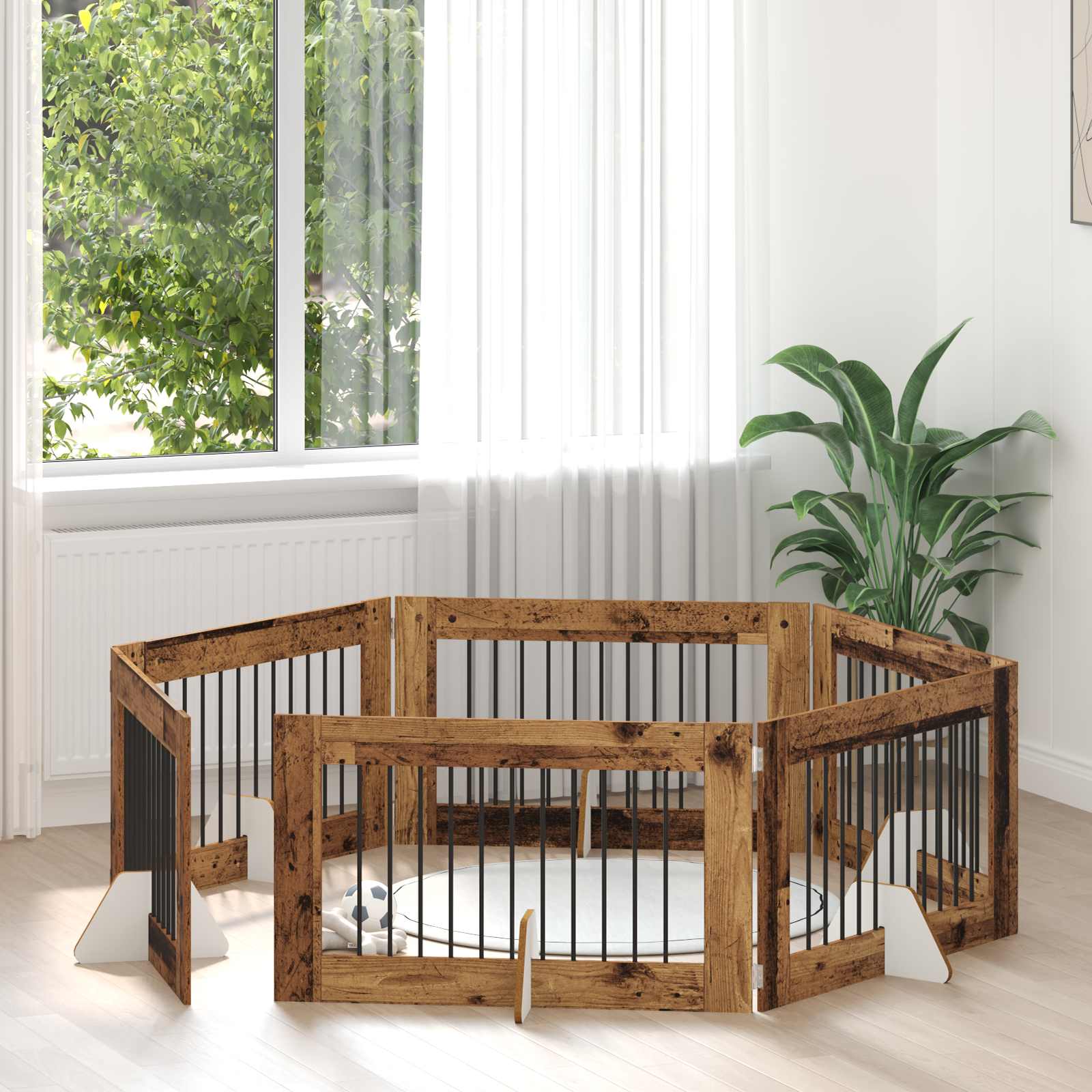Skládací psí brána se stojany 6 pcs Staré dřevo 602 cm
