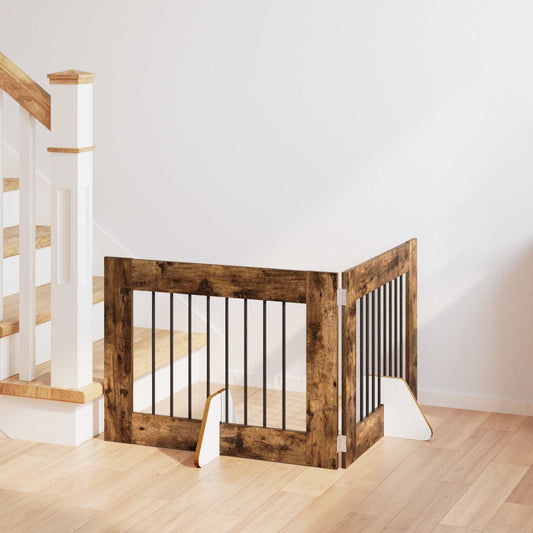 Skládací psí brána se stojany 2 pcs Kouřový dub 160,5 cm