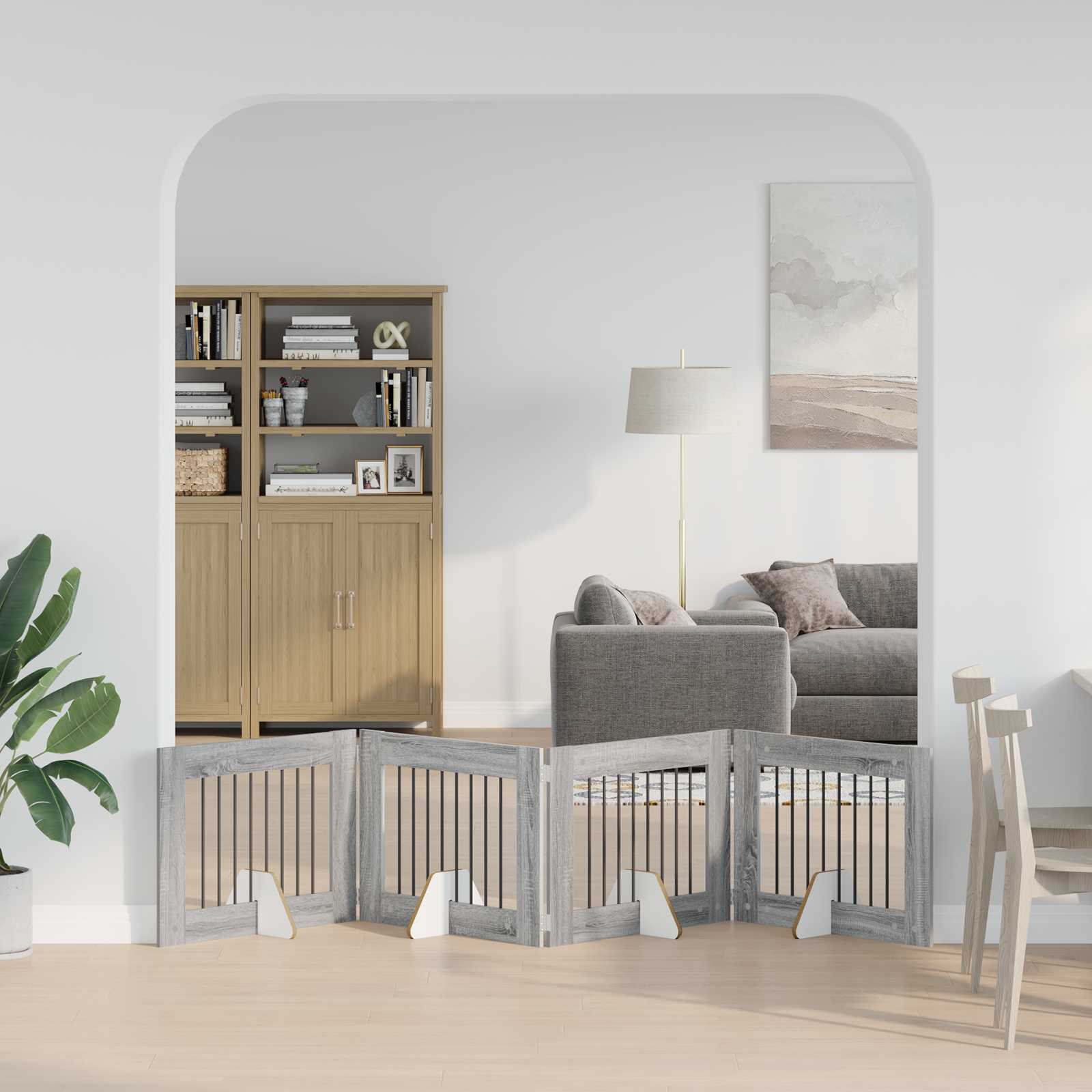 Skládací psí brána se stojany 4 pcs Šedá sonoma 321 cm