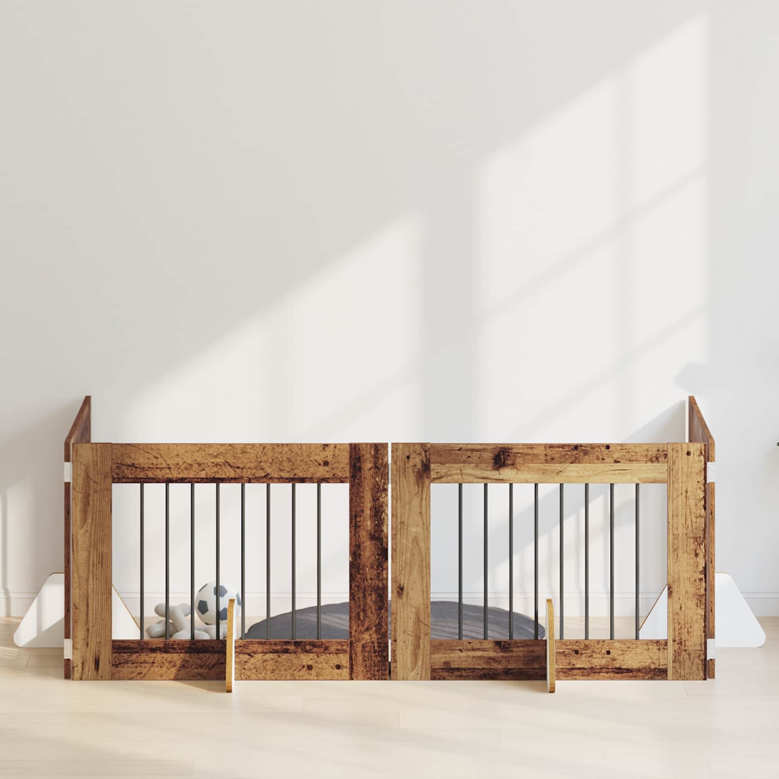 Skládací psí brána se stojany 4 pcs Staré dřevo 321 cm