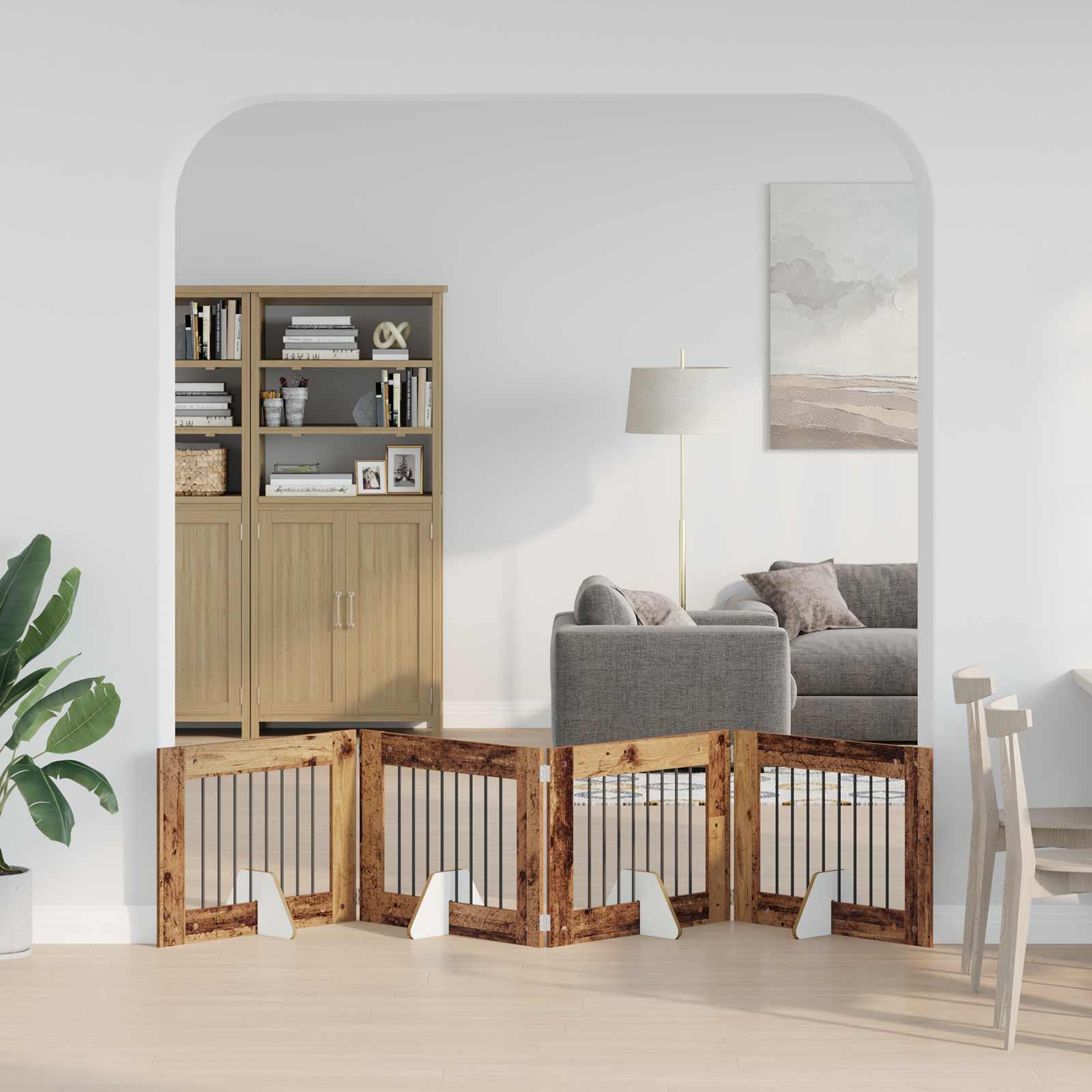 Skládací psí brána se stojany 4 pcs Staré dřevo 321 cm