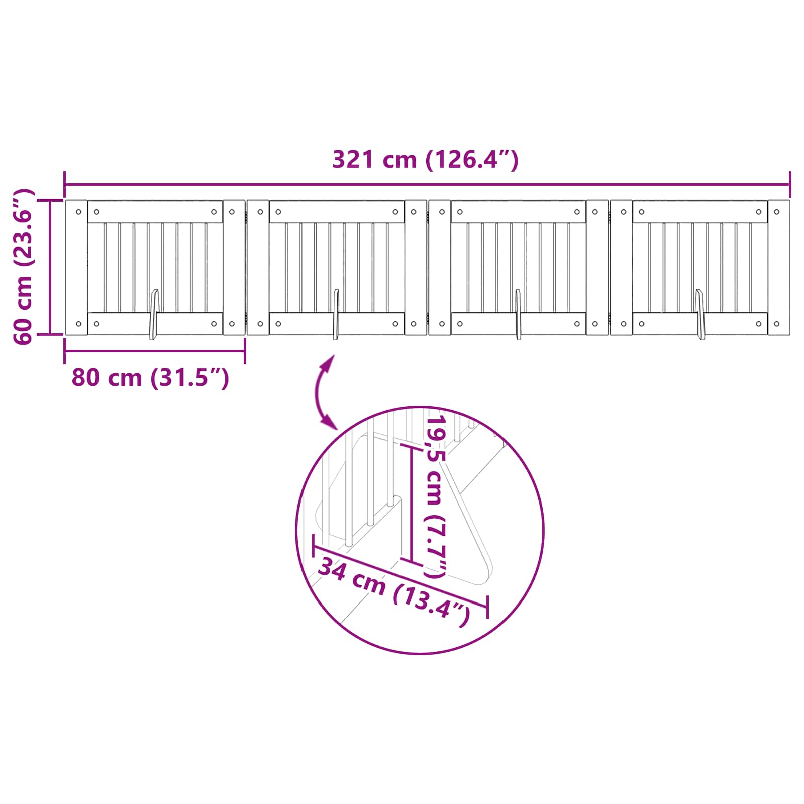 Skládací psí brána se stojany 4 pcs Staré dřevo 321 cm