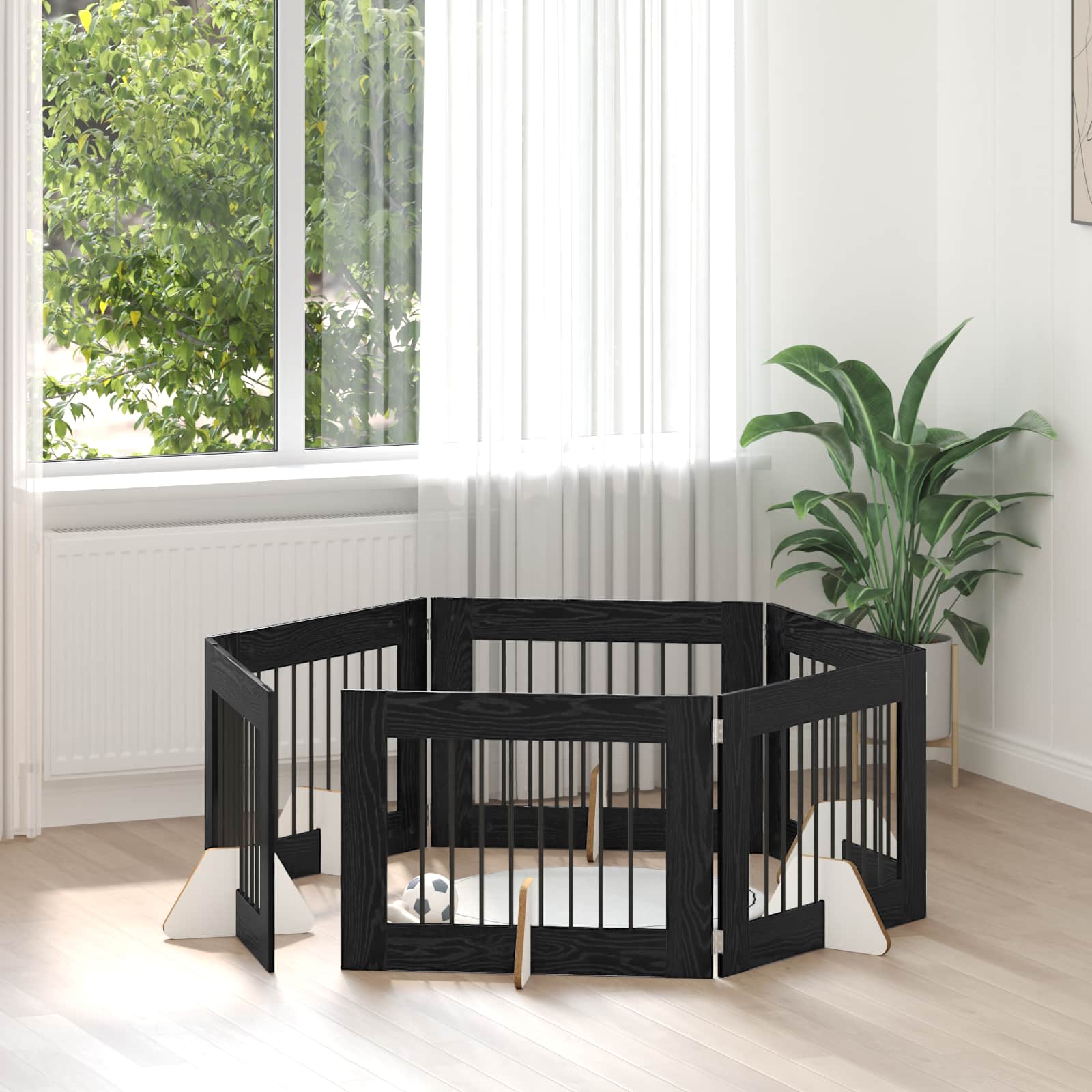 Skládací psí brána se stojany 6 pcs Černý dub 482 cm