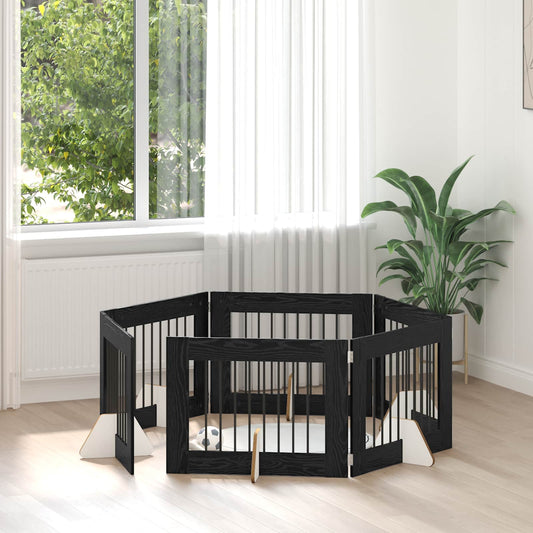 Skládací psí brána se stojany 6 pcs Černý dub 482 cm