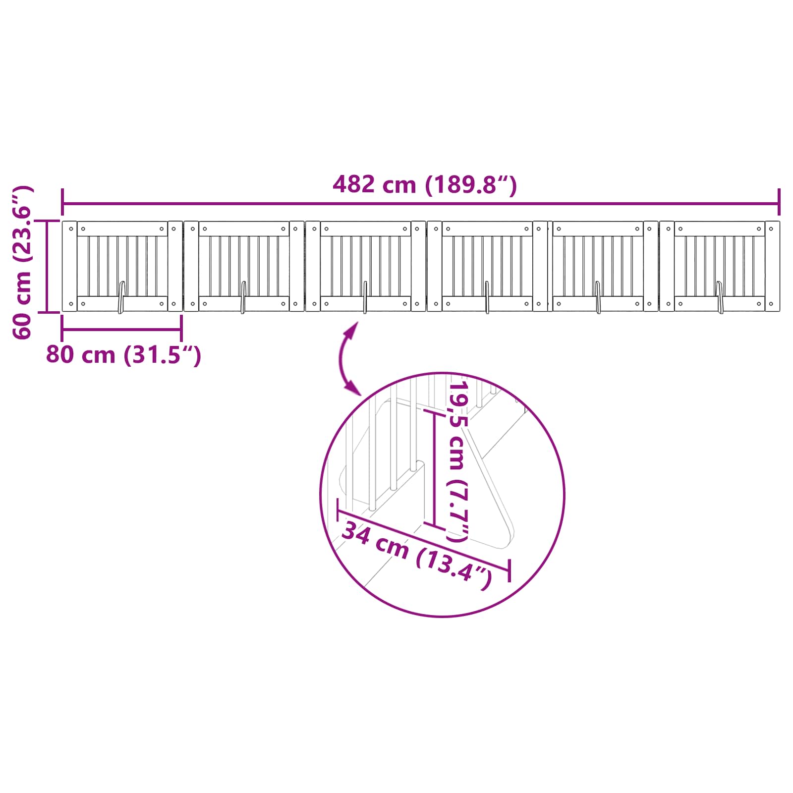 Skládací psí brána se stojany 6 pcs Černý dub 482 cm