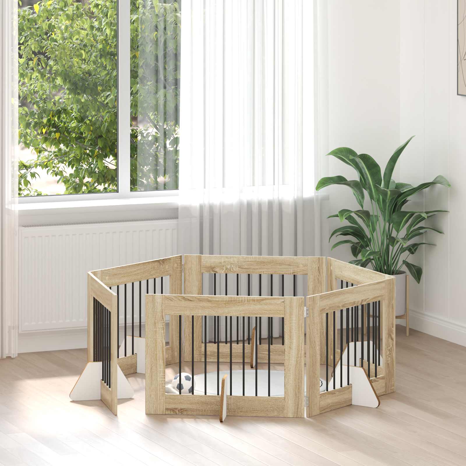 Skládací psí brána se stojany 6 pcs Dub sonoma 482 cm