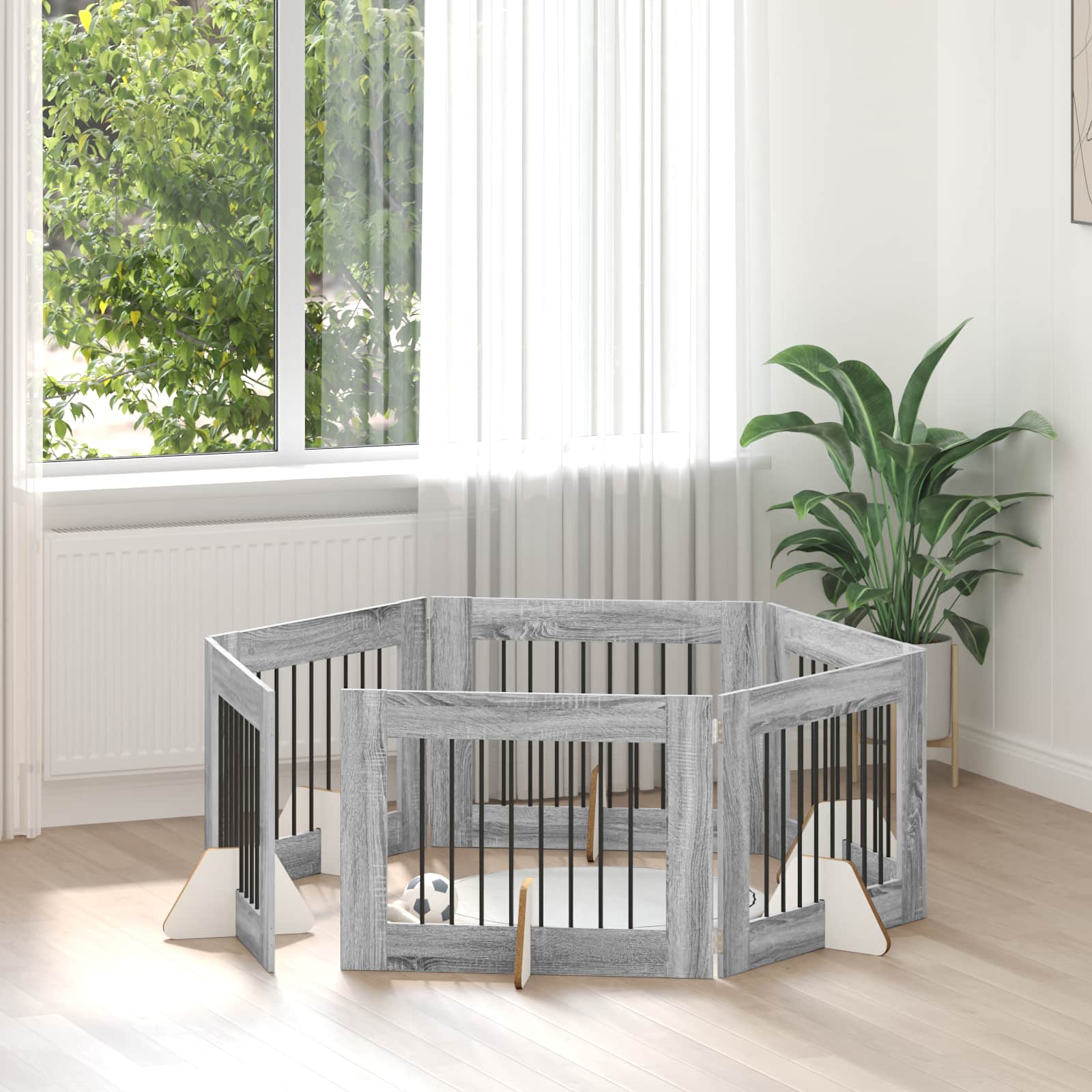 Skládací psí brána se stojany 6 pcs Šedá sonoma 482 cm