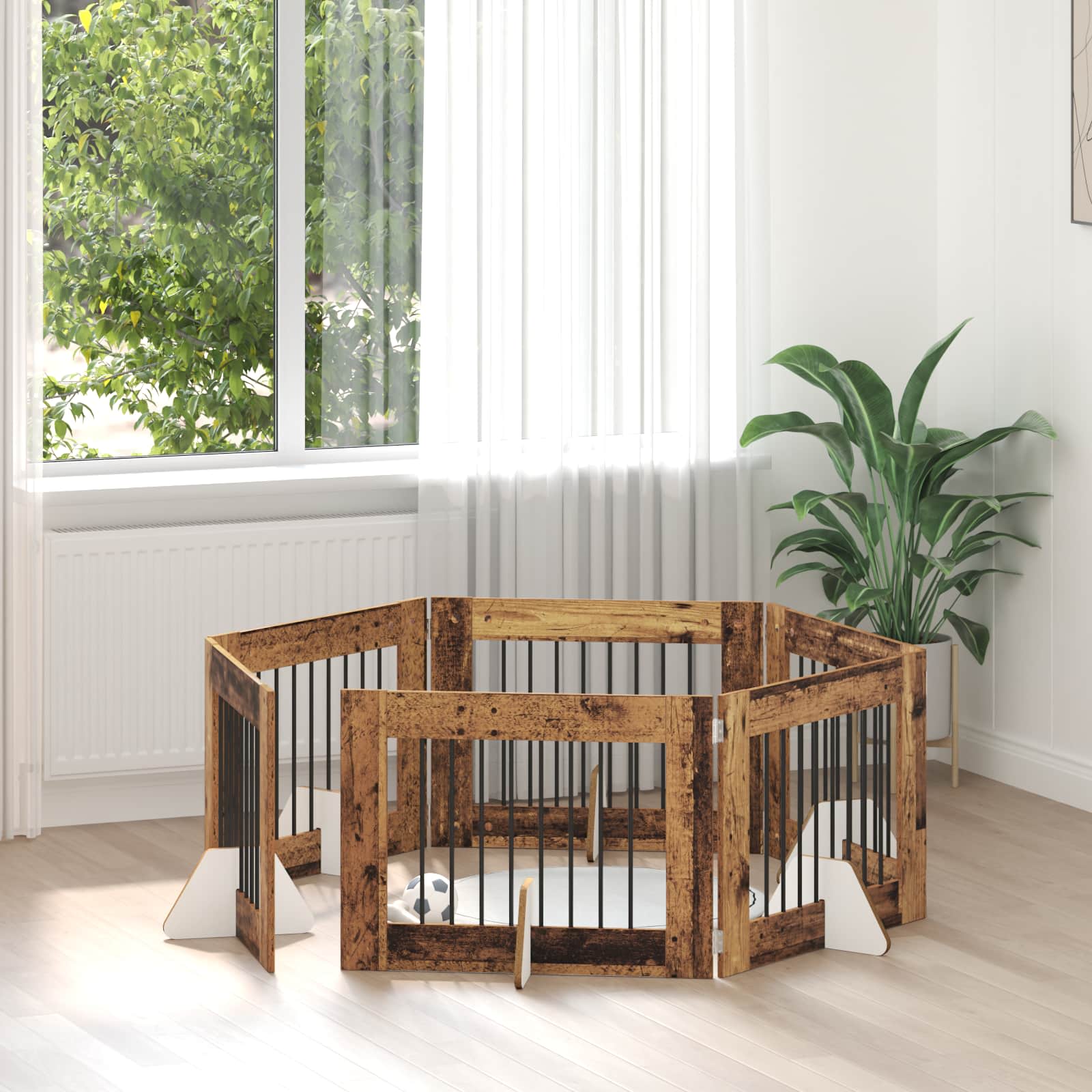 Skládací psí brána se stojany 6 pcs Staré dřevo 482 cm