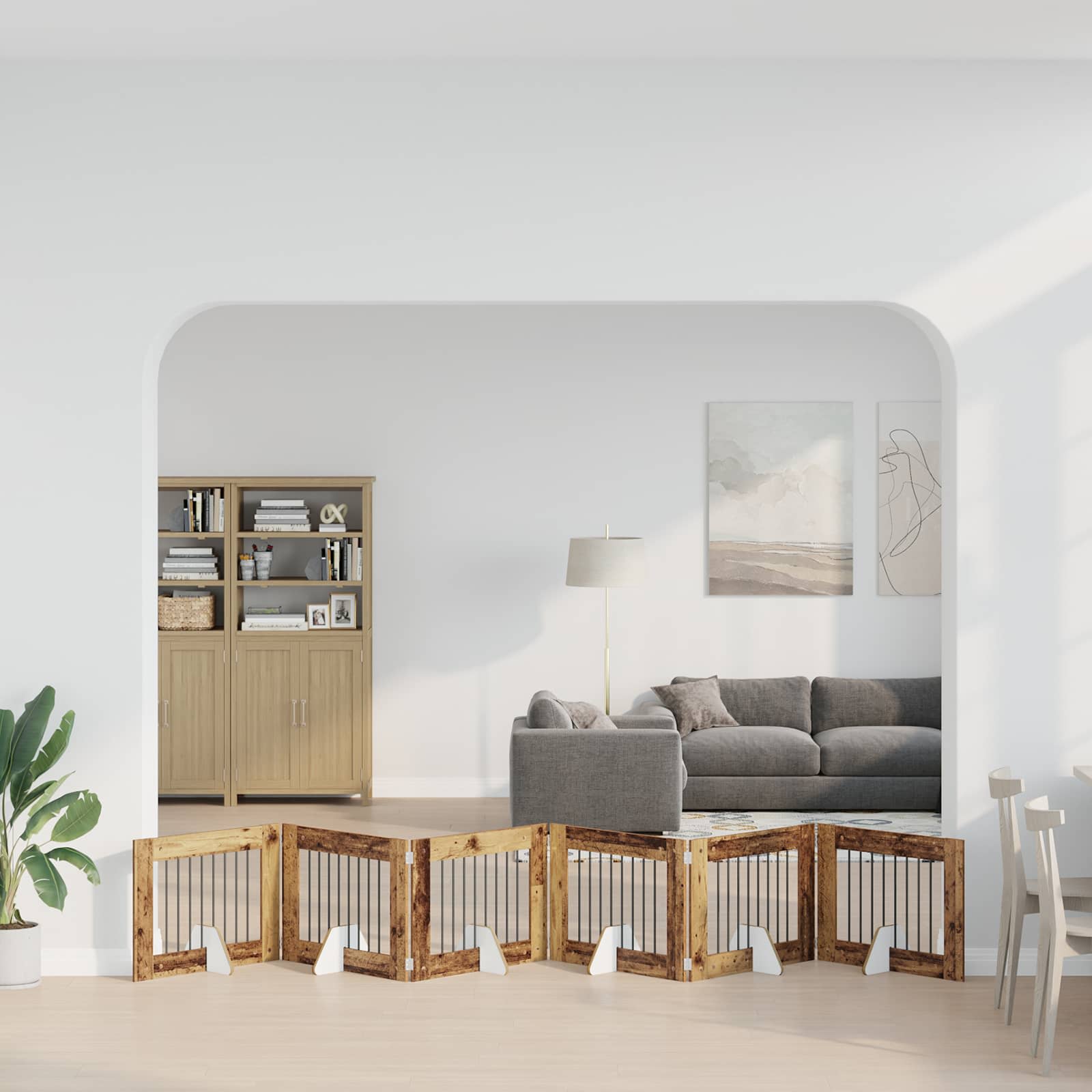 Skládací psí brána se stojany 6 pcs Staré dřevo 482 cm