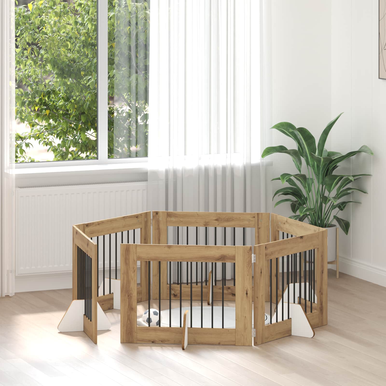 Skládací psí brána se stojany 6 pcs Dub artisan 482 cm