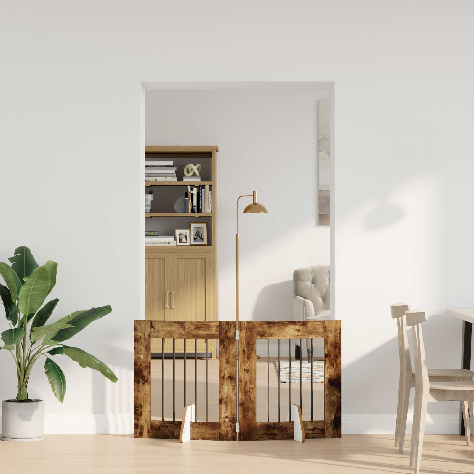 Skládací psí brána se stojany 2 pcs Kouřový dub 120,5 cm
