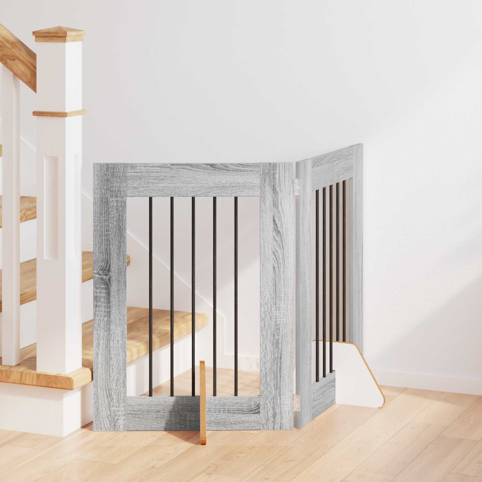 Skládací psí brána se stojany 2 pcs Šedá sonoma 120,5 cm