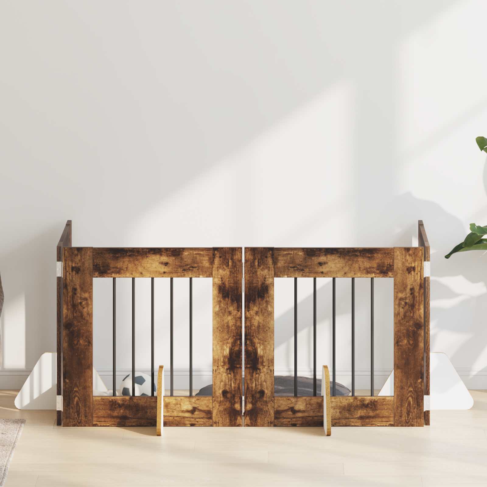 Skládací psí brána se stojany 4 pcs Kouřový dub 241 cm