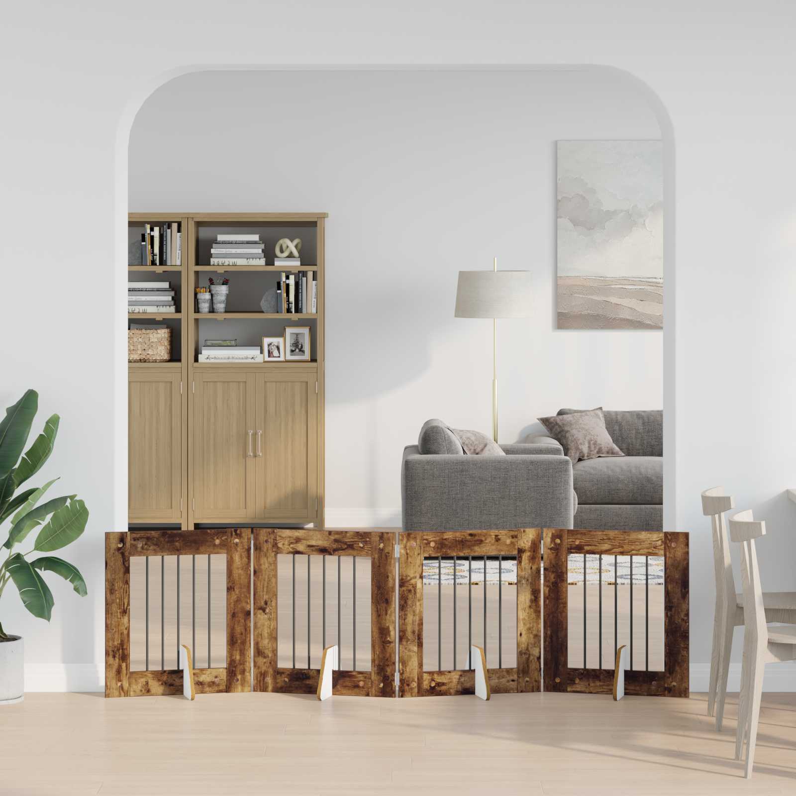 Skládací psí brána se stojany 4 pcs Kouřový dub 241 cm