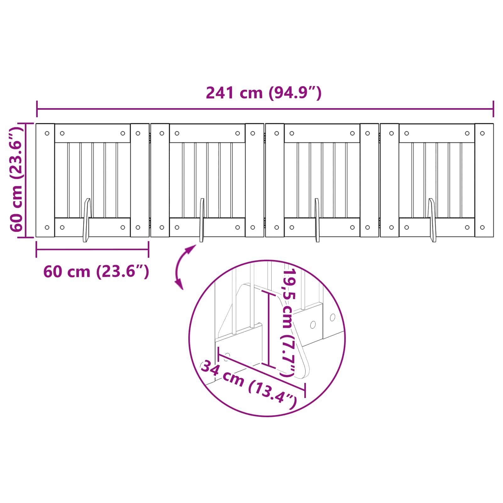Skládací psí brána se stojany 4 pcs Kouřový dub 241 cm