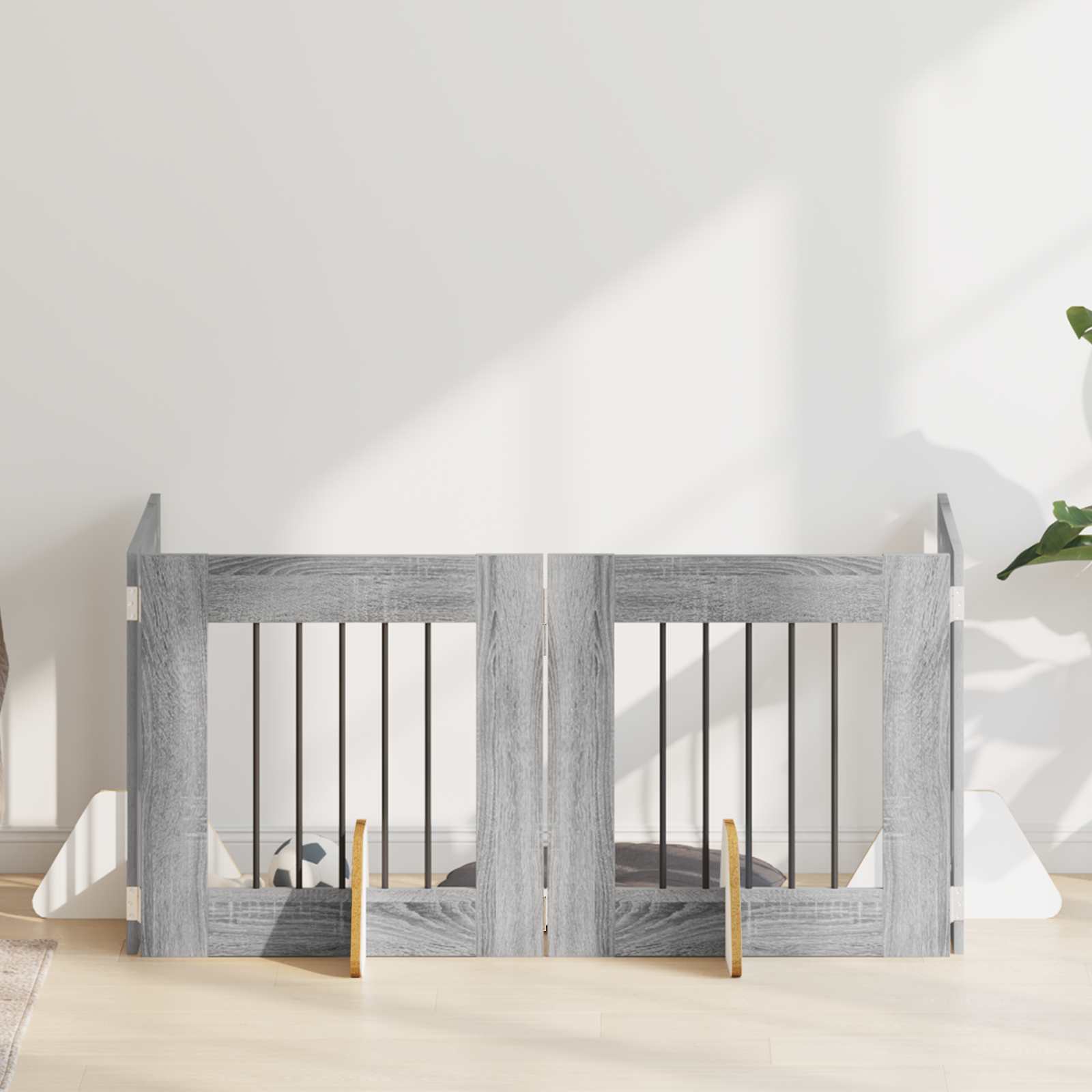 Skládací psí brána se stojany 4 pcs Šedá sonoma 241 cm