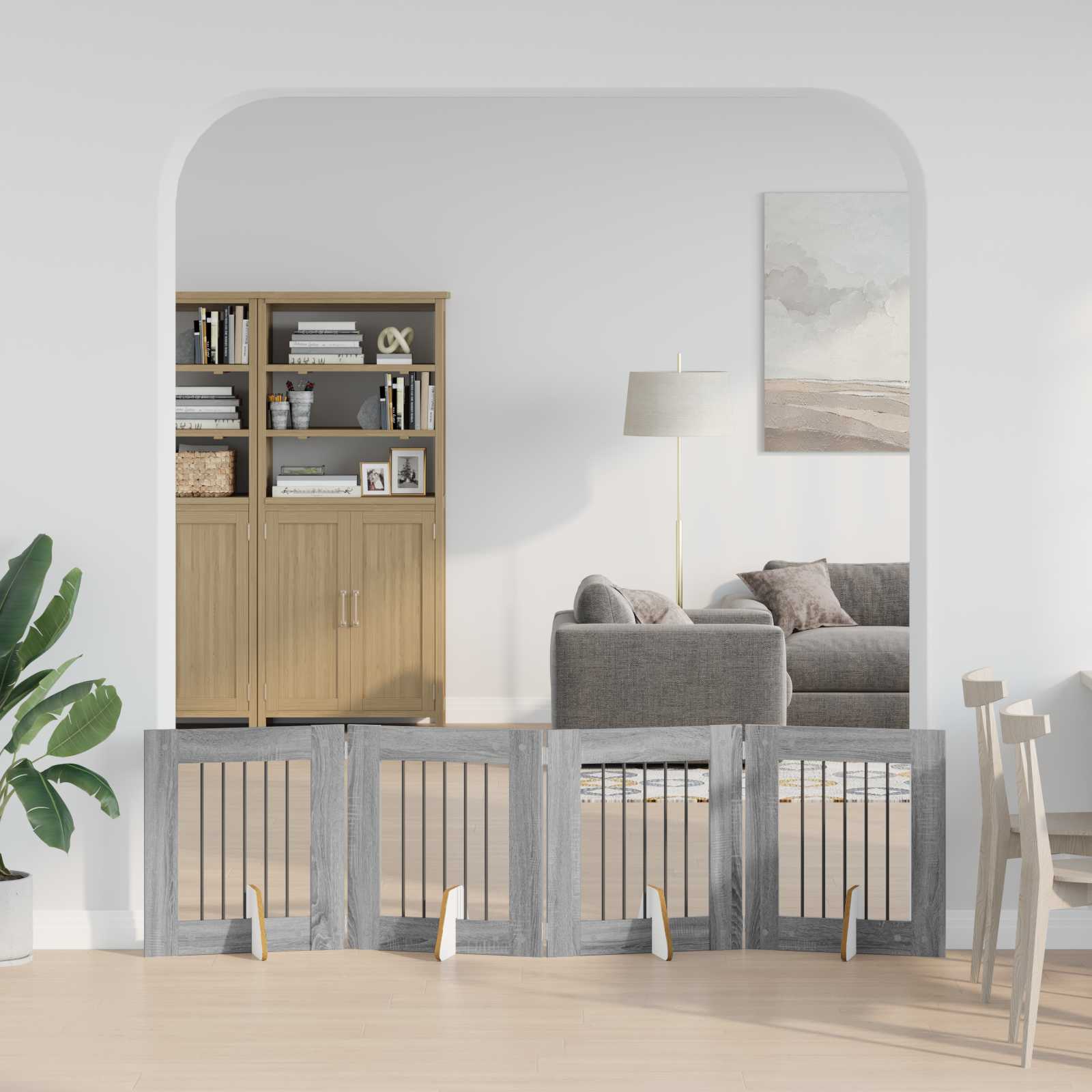 Skládací psí brána se stojany 4 pcs Šedá sonoma 241 cm