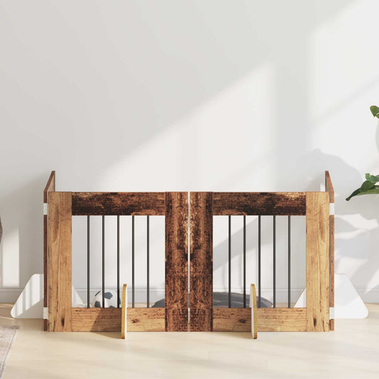 Skládací psí brána se stojany 4 pcs Staré dřevo 241 cm