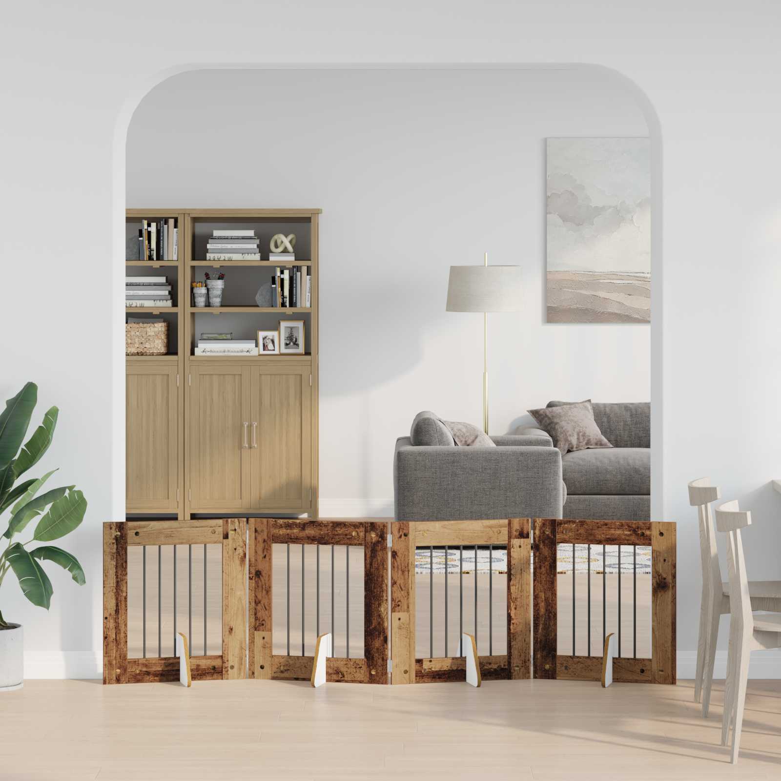 Skládací psí brána se stojany 4 pcs Staré dřevo 241 cm
