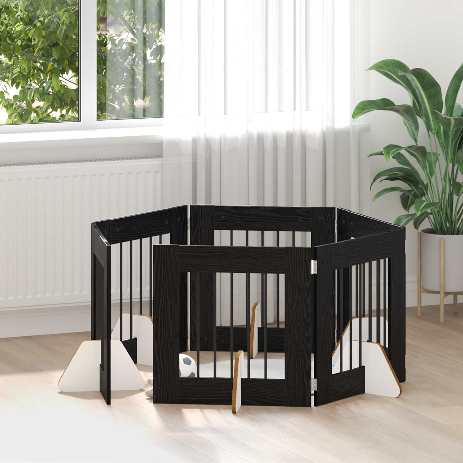 Skládací psí brána se stojany 6 pcs Černý dub 362 cm
