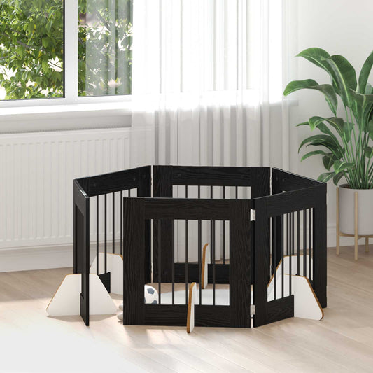 Skládací psí brána se stojany 6 pcs Černý dub 362 cm