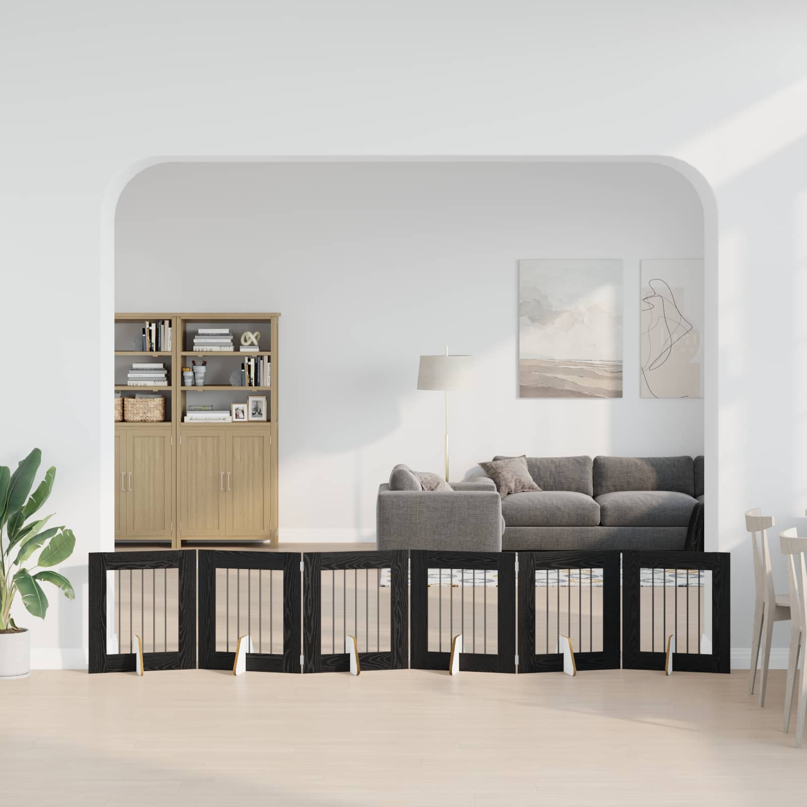 Skládací psí brána se stojany 6 pcs Černý dub 362 cm