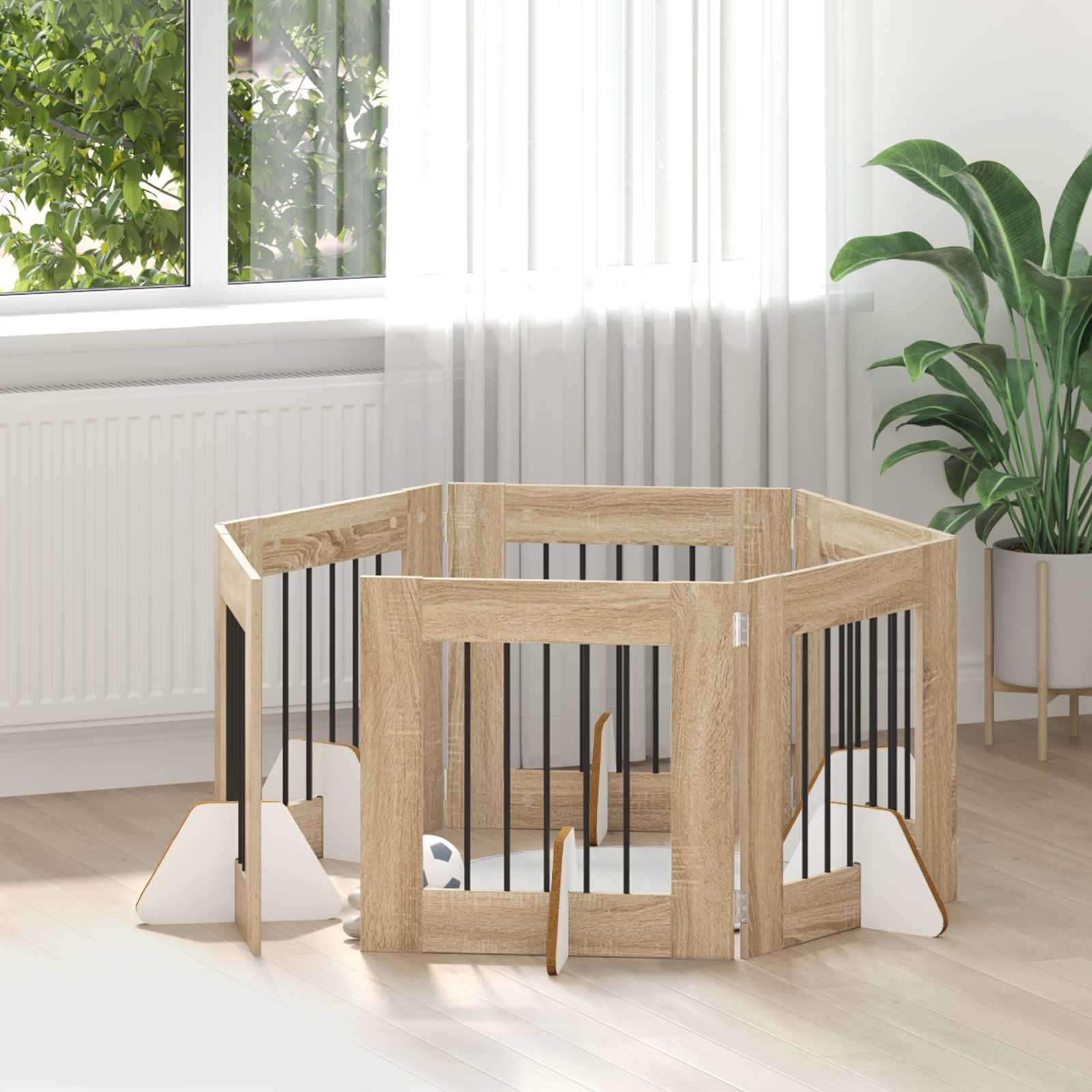 Skládací psí brána se stojany 6 pcs Dub sonoma 362 cm
