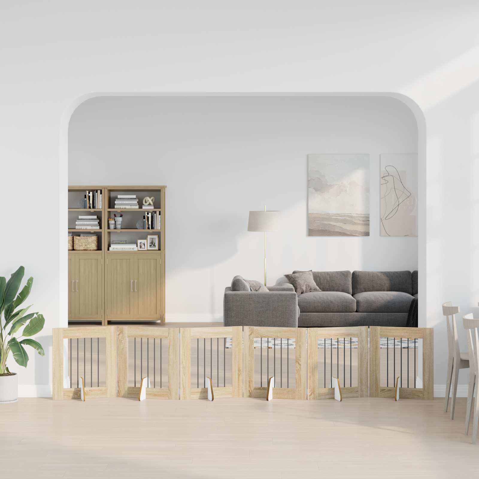 Skládací psí brána se stojany 6 pcs Dub sonoma 362 cm