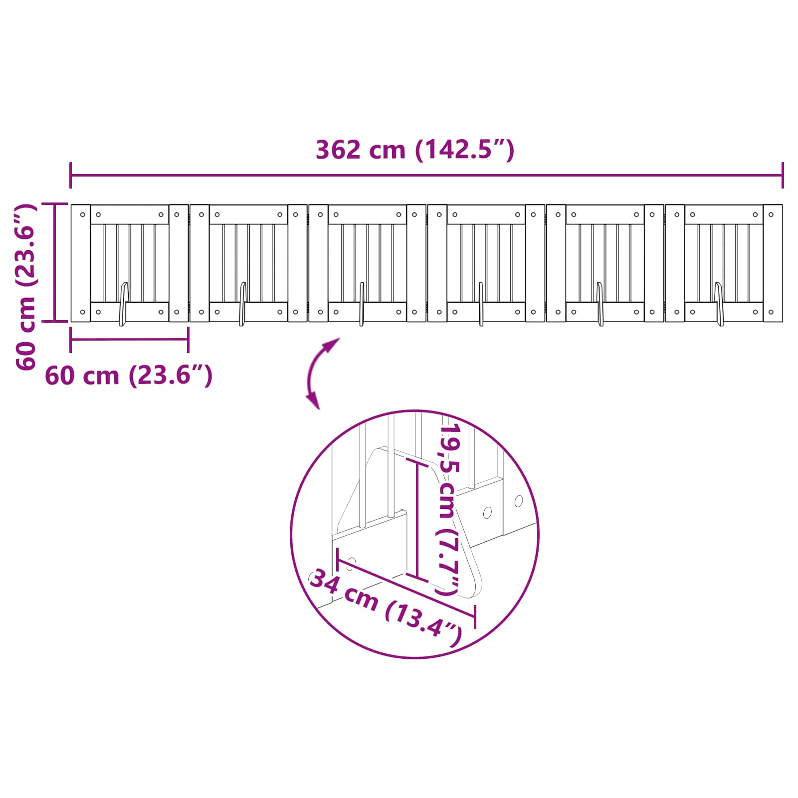 Skládací psí brána se stojany 6 pcs Dub sonoma 362 cm