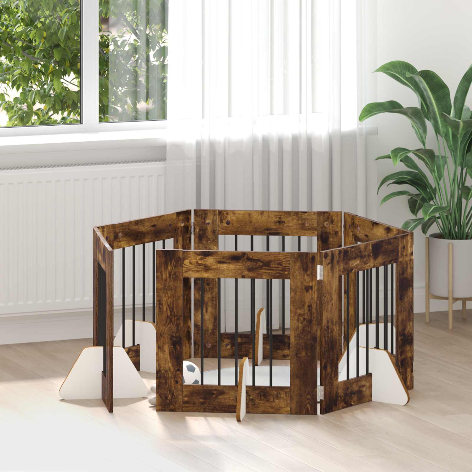 Skládací psí brána se stojany 6 pcs Kouřový dub 362 cm