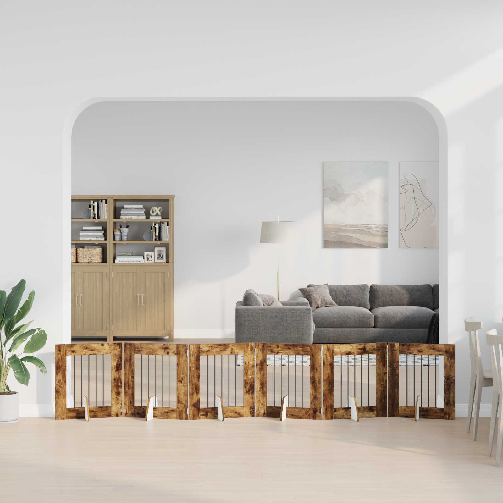 Skládací psí brána se stojany 6 pcs Kouřový dub 362 cm