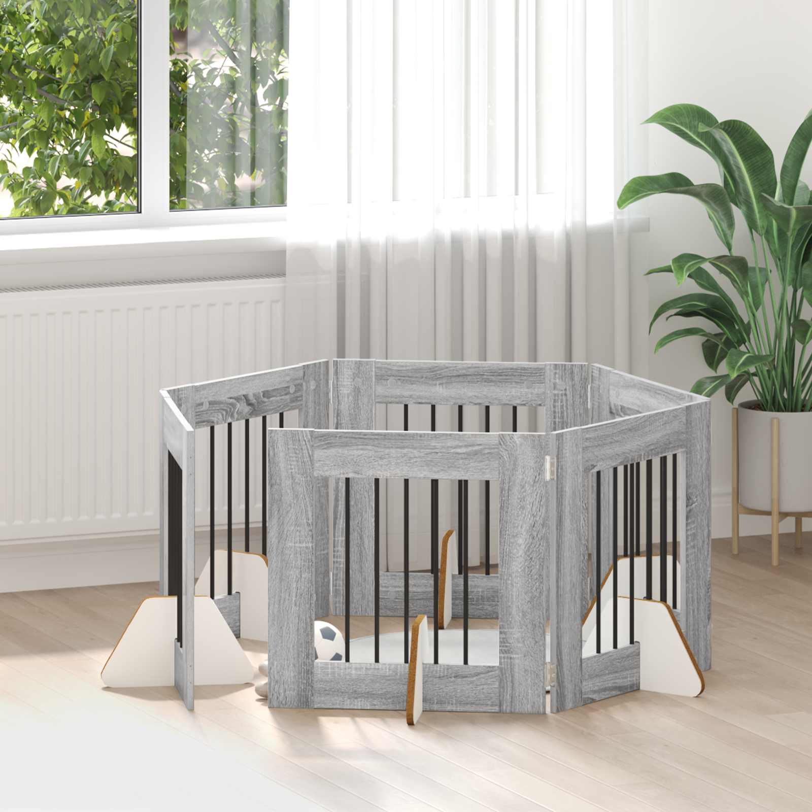 Skládací psí brána se stojany 6 pcs Šedá sonoma 362 cm