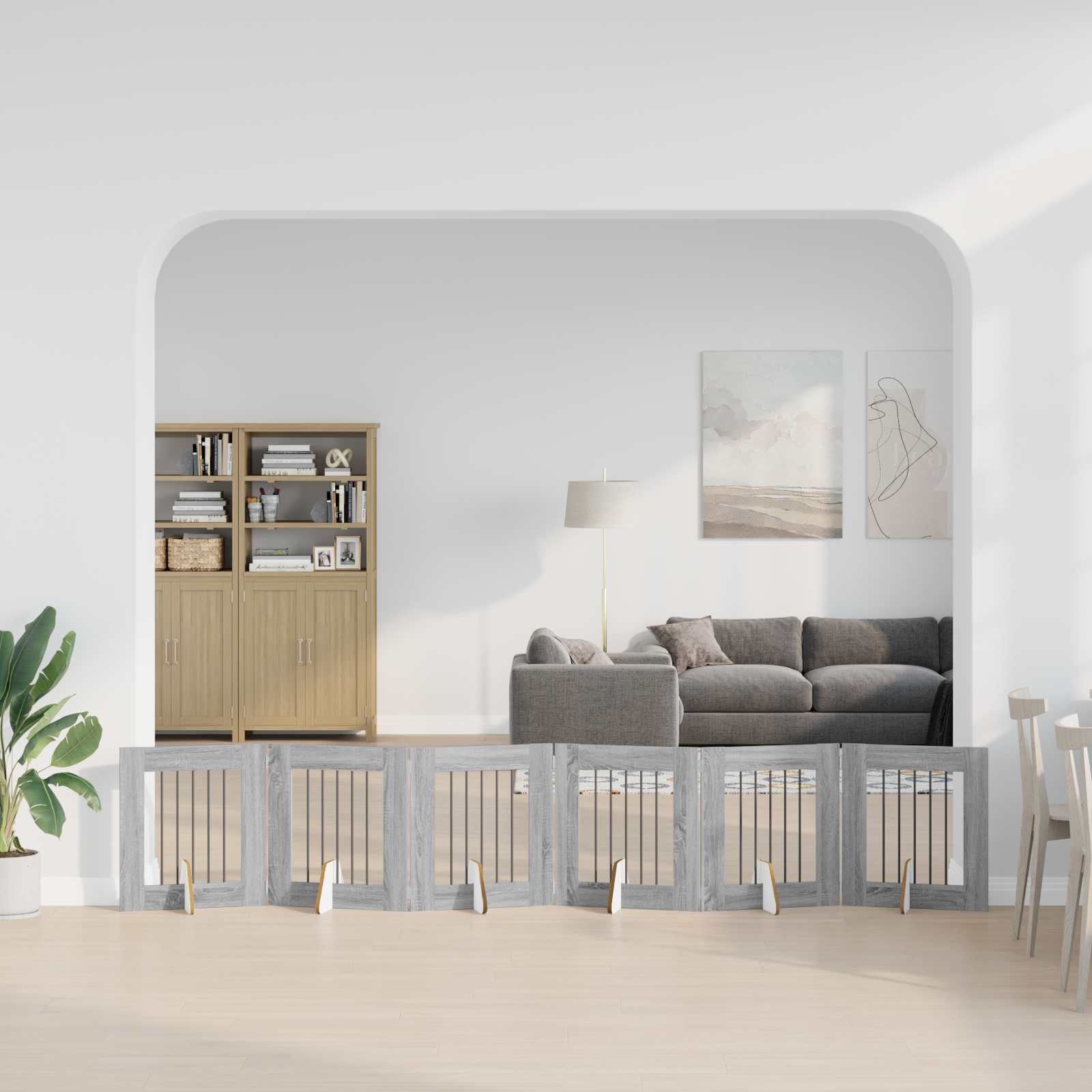 Skládací psí brána se stojany 6 pcs Šedá sonoma 362 cm