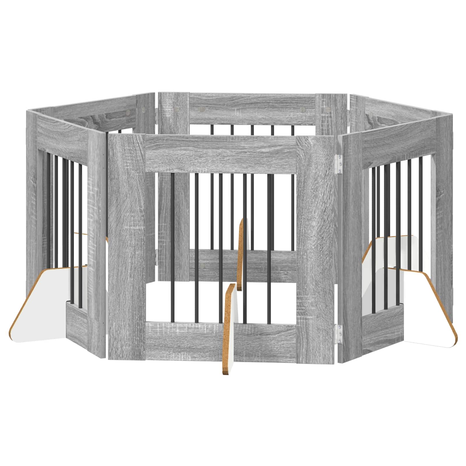 Skládací psí brána se stojany 6 pcs Šedá sonoma 362 cm