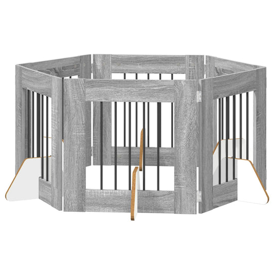 Skládací psí brána se stojany 6 pcs Šedá sonoma 362 cm