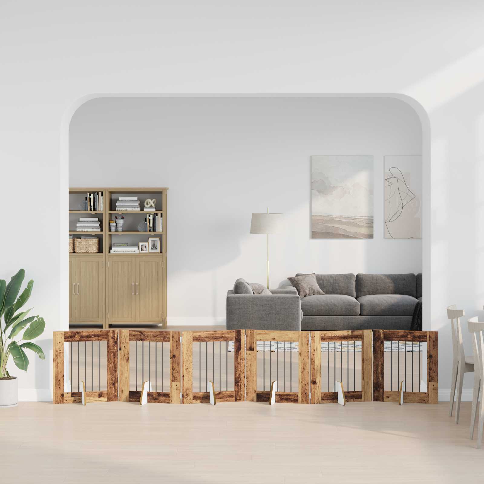 Skládací psí brána se stojany 6 pcs Staré dřevo 362 cm