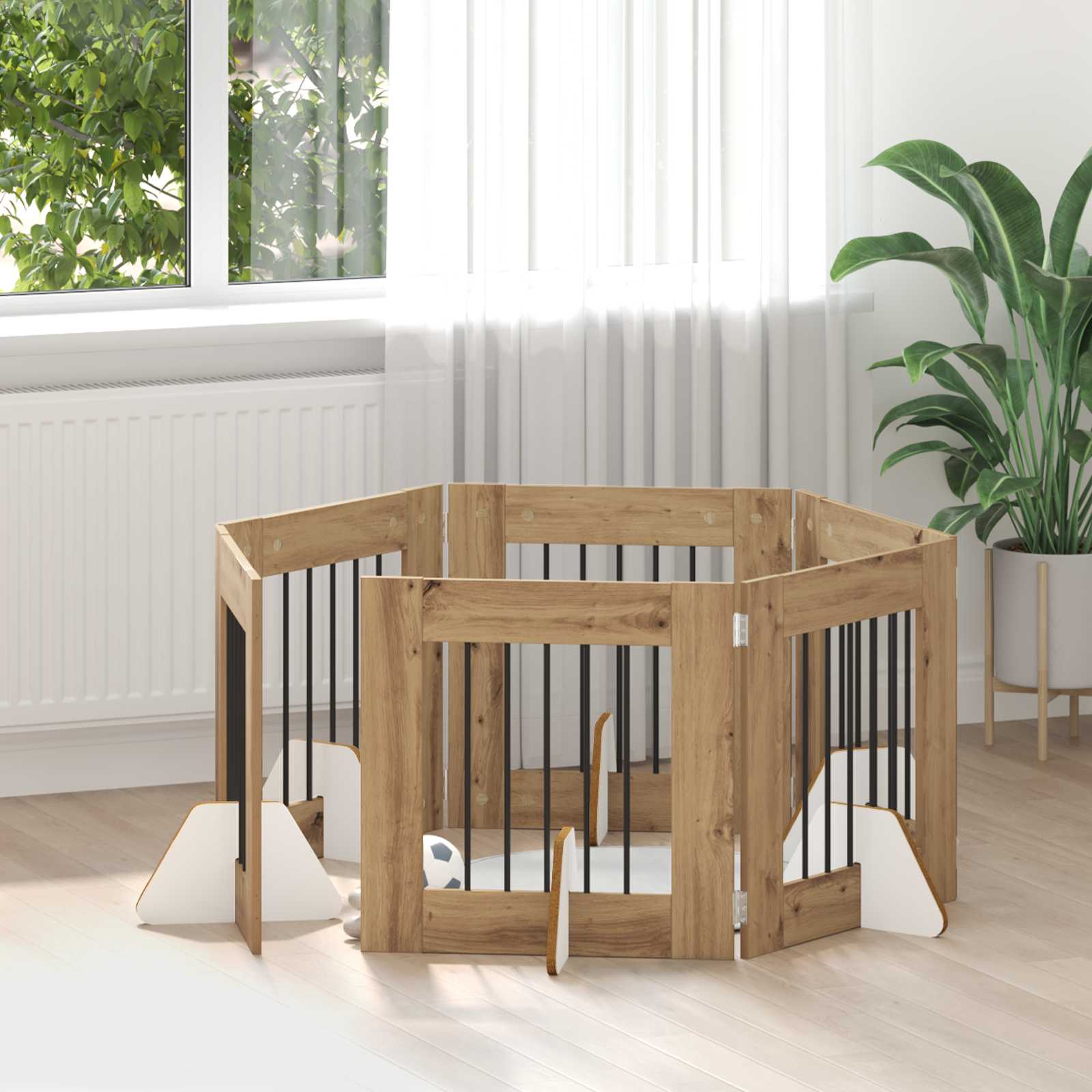 Skládací psí brána se stojany 6 pcs Dub artisan 362 cm