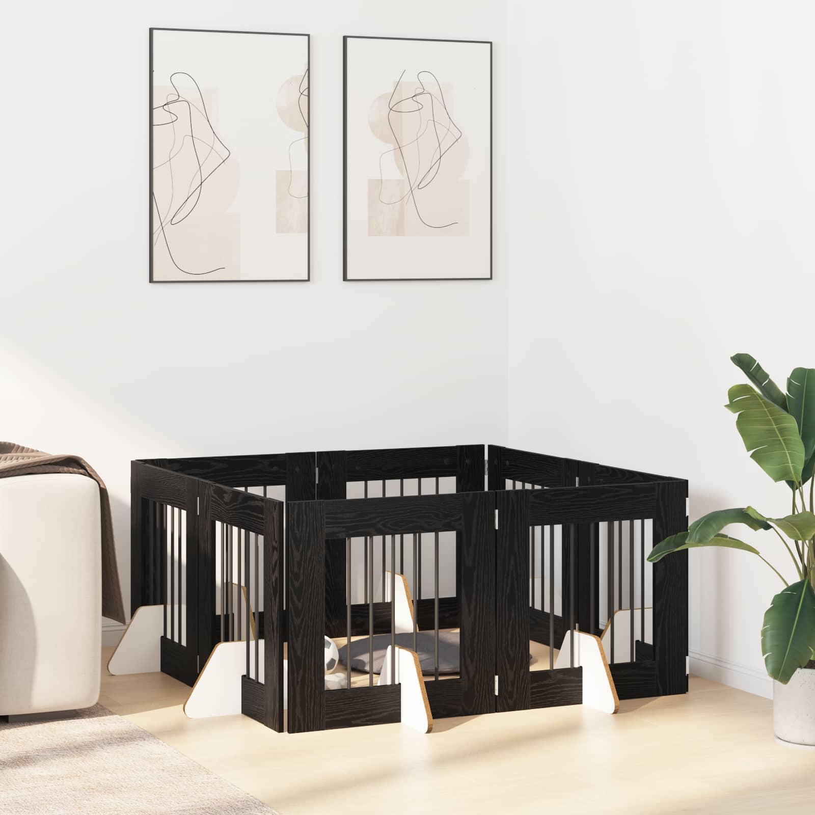 Skládací psí brána se stojany 8 pcs Černý dub 60 cm
