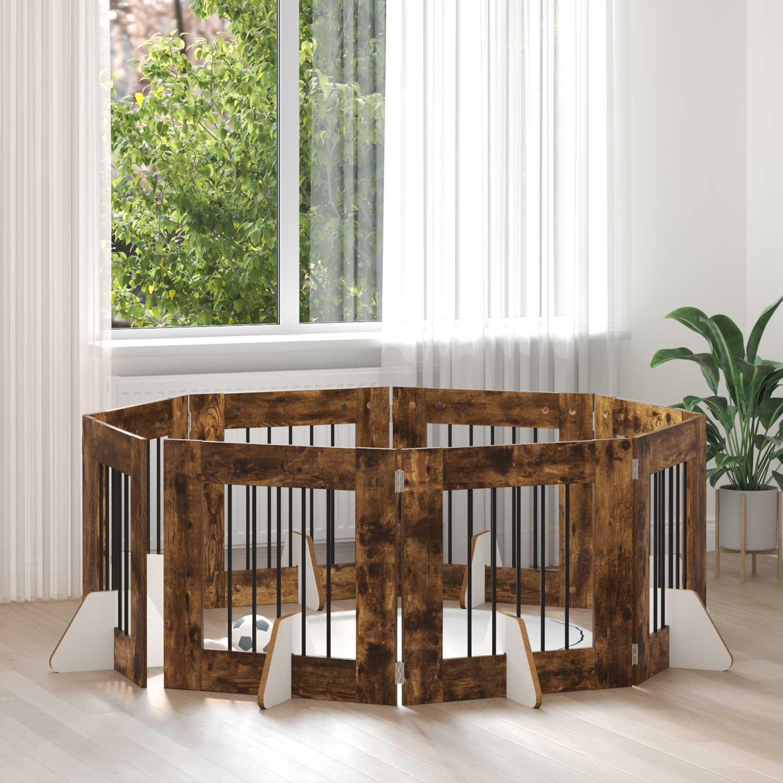 Skládací psí brána se stojany 8 pcs Kouřový dub 60 cm