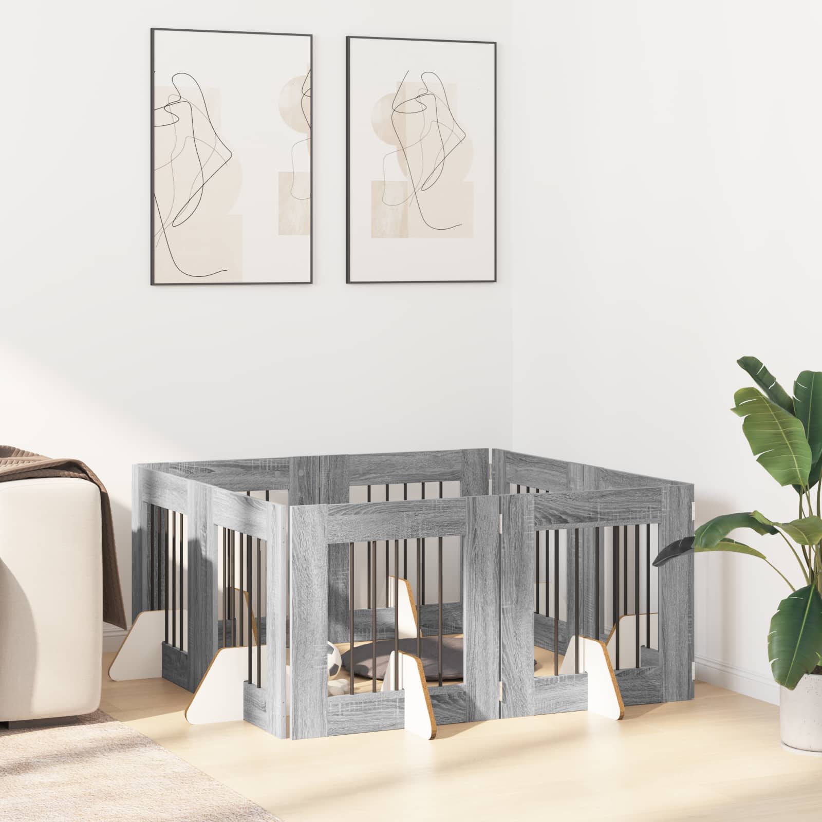 Skládací psí brána se stojany 8 pcs Šedá sonoma 60 cm