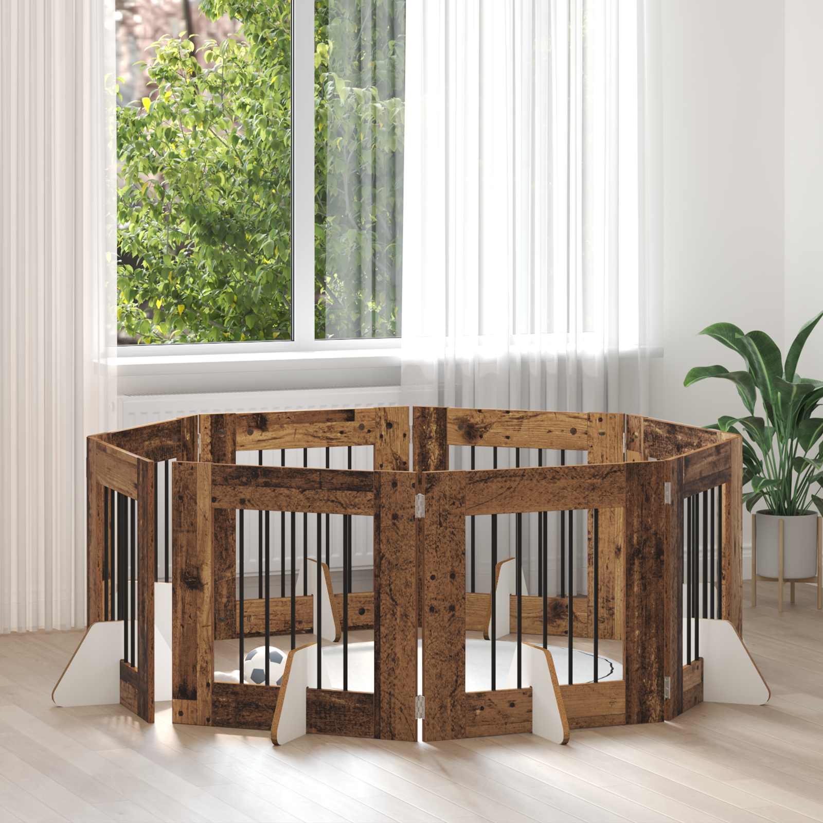 Skládací psí brána se stojany 8 pcs Staré dřevo 60 cm