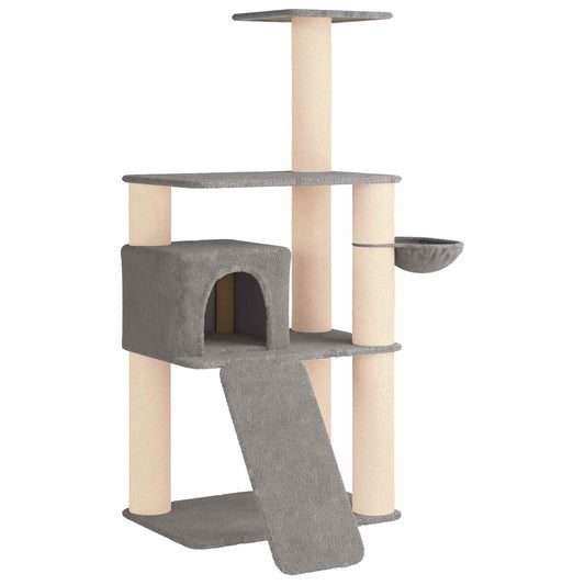 Kočičí strom se škrabacími sloupky 102 × 95 × 173 cm, světle šedý