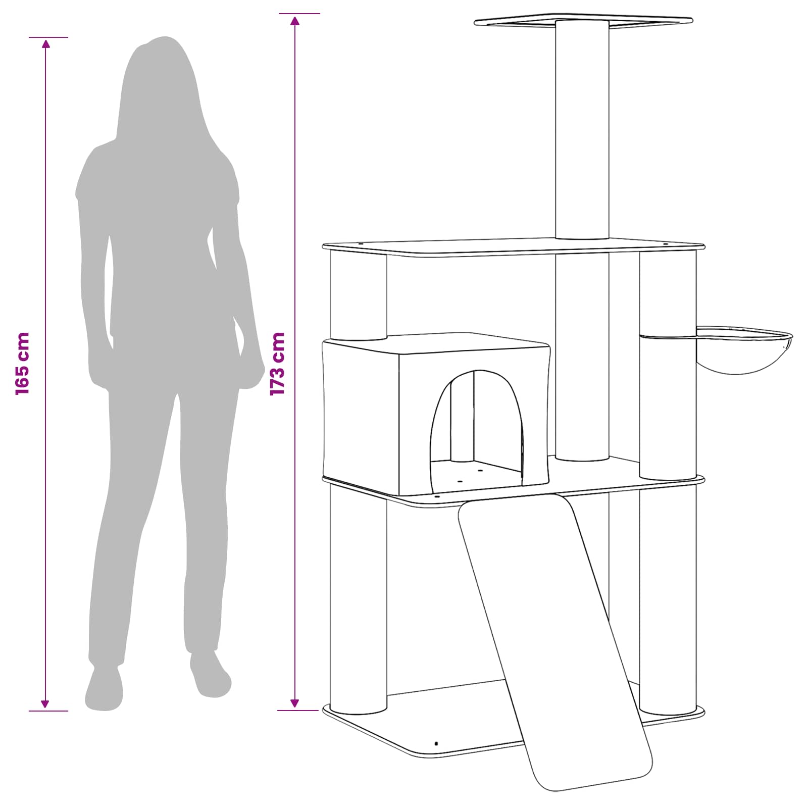 Kočičí strom se škrabacími sloupky sisal Světle šedá 173 cm