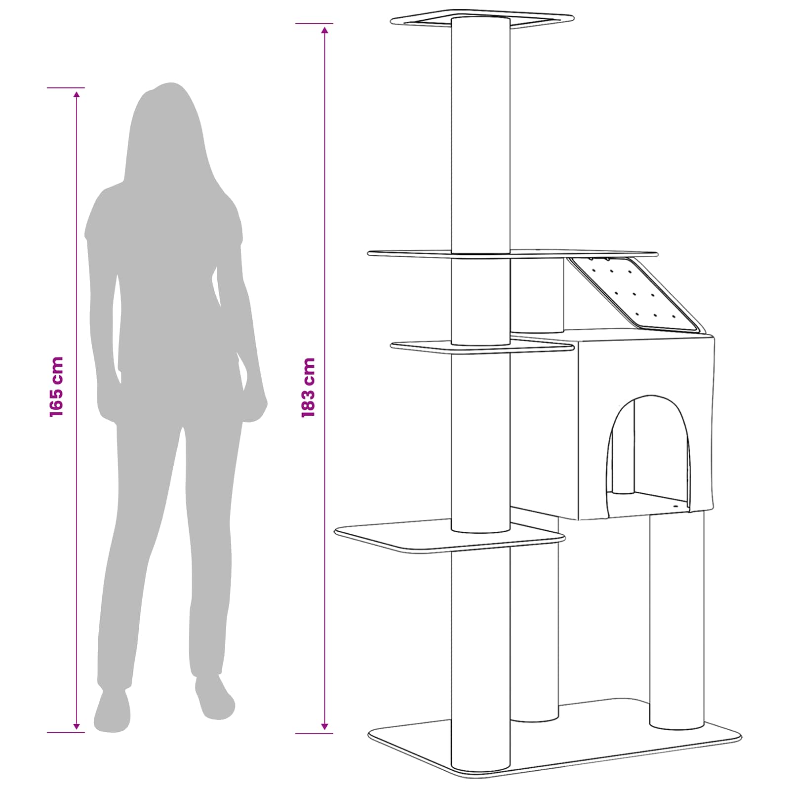Kočičí strom se škrabacími sloupky sisal Světle šedá 183 cm