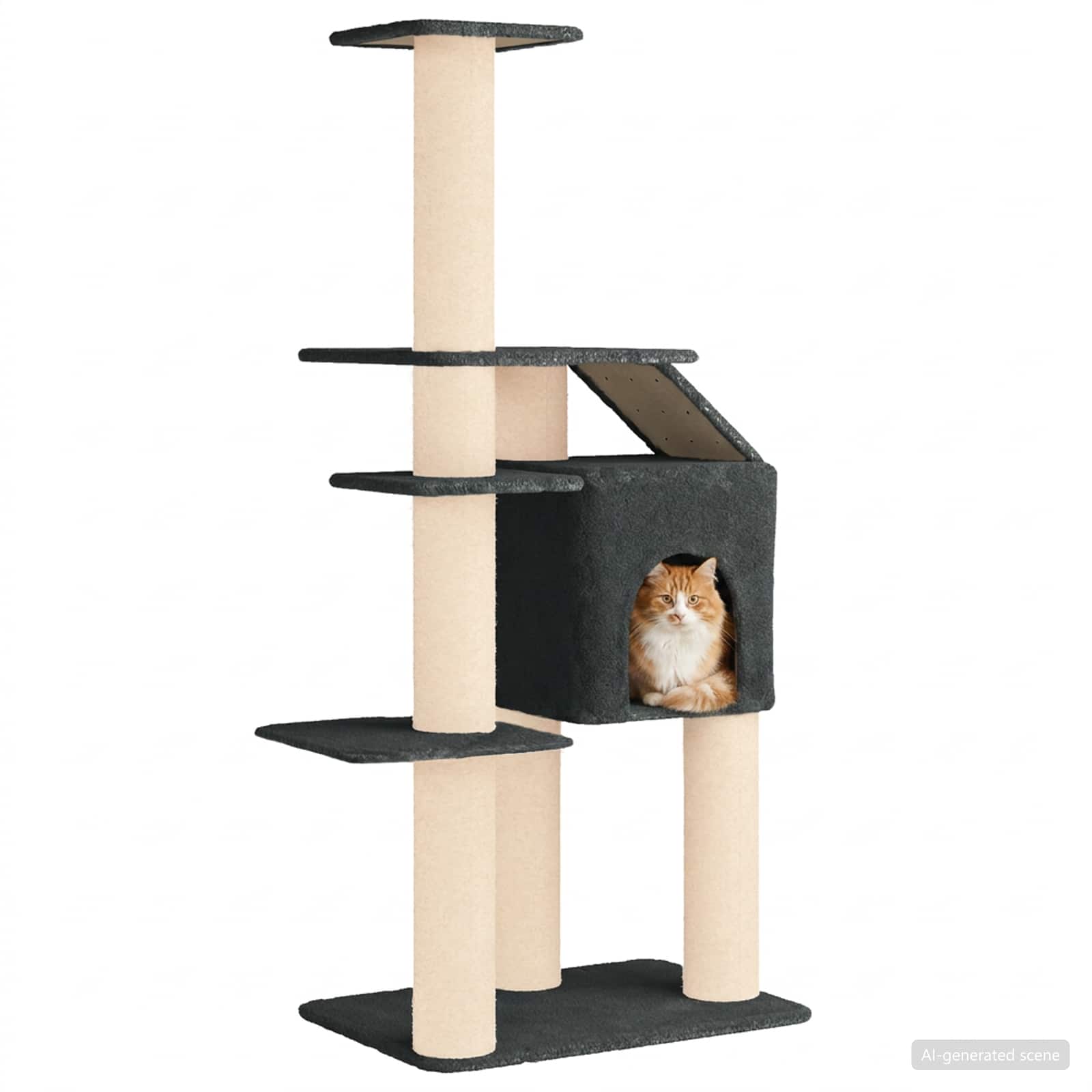Kočičí strom se škrabacími sloupky sisal Tmavě šedá 183 cm