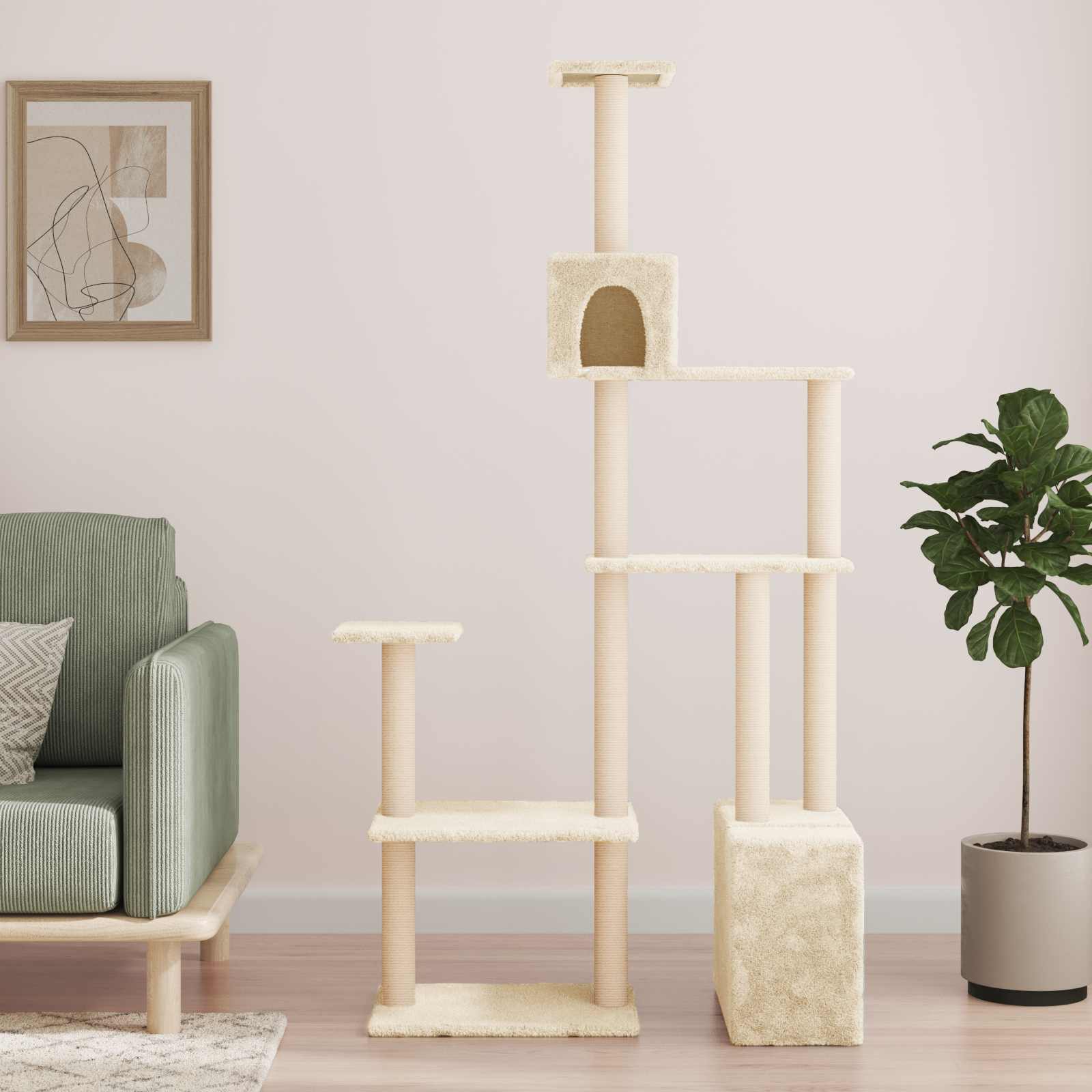 Kočičí strom se škrabacími sloupky sisal Krémová 177,5 cm