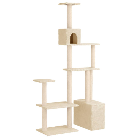 Kočičí strom se škrabacími sloupky 96 × 47,5 × 177,5 cm, krémový