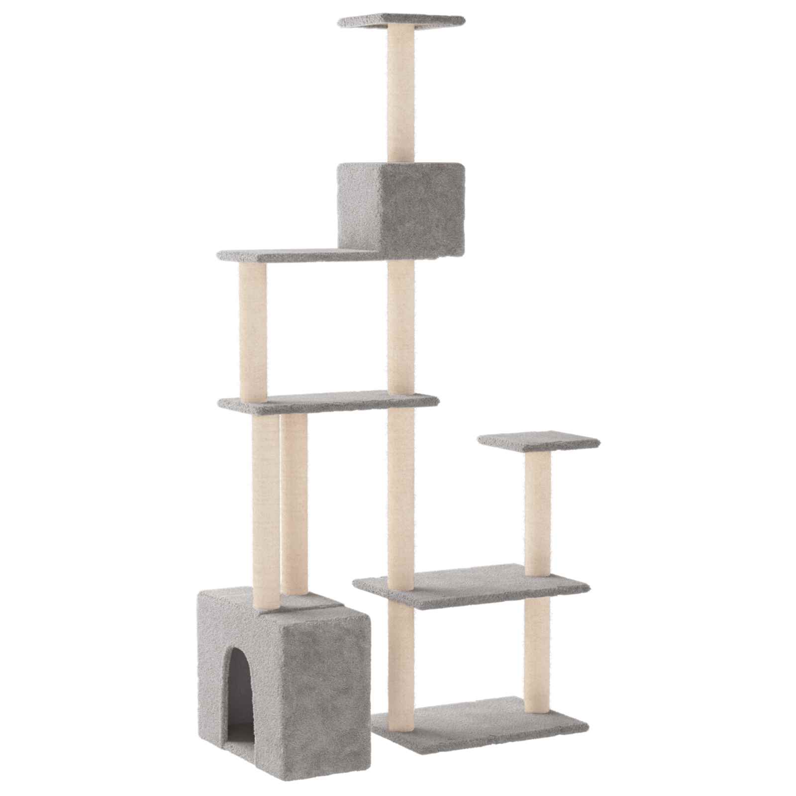 Kočičí strom se škrabacími sloupky sisal Světle šedá 177,5 cm